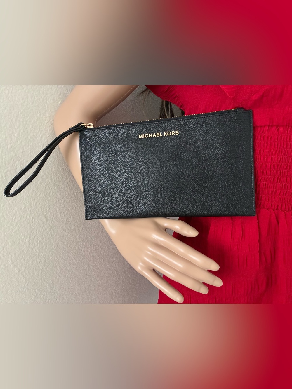 Michael Kors Jet Set Top Zip Pebbled Leather Wristlet Black